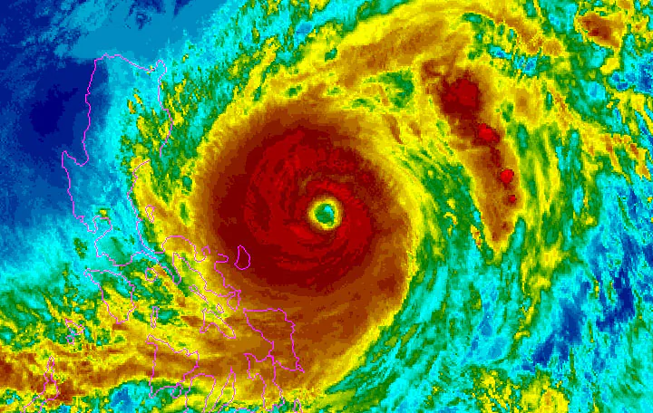 A satellite image of the typhoon Surigae near the Philippines on April 19, 2021. (NOAA/Handout via Reuters)