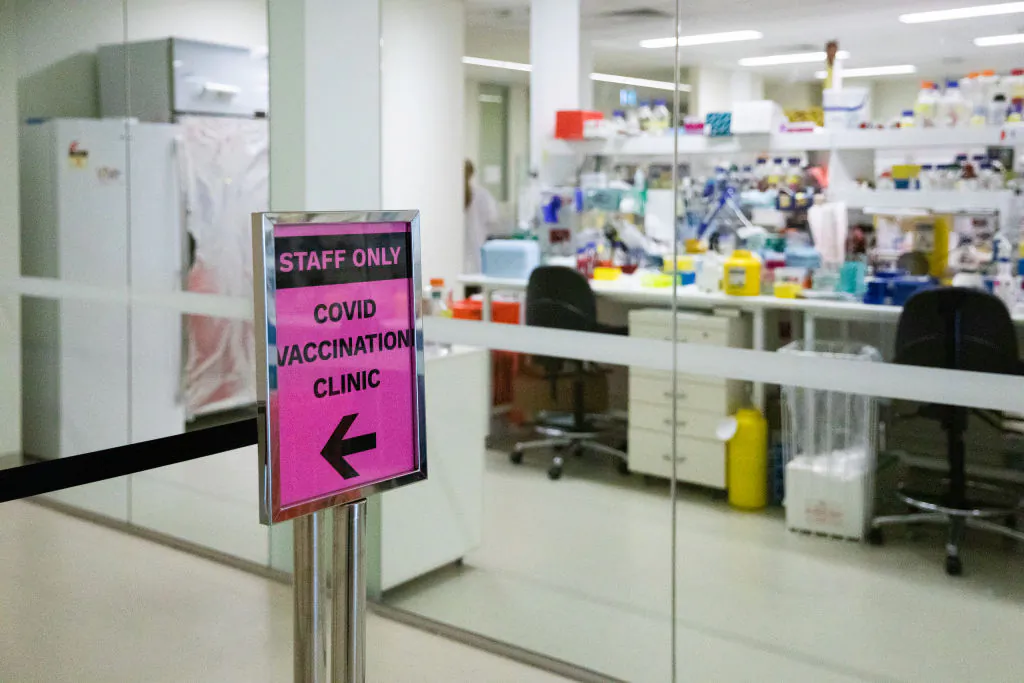 A general view of the COVID-19 vaccination clinic at the Austin Hospital in Melbourne, Australia, on March 17, 2021. (Asanka Ratnayake/Getty Images)