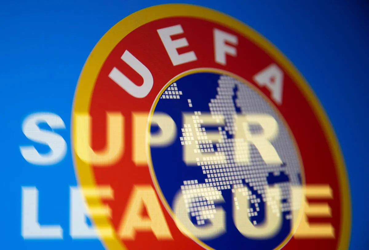 Super League words are seen in front of UEFA logo in this illustration taken April 19, 2021. (Dado Ruvic/Illustration/Reuters)