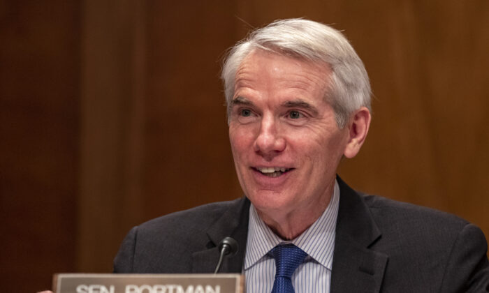 Sen. Rob Portman (R-Ohio) speaks at a hearing to examine the 2020 Census and current activities of the Census Bureau at the U.S. Capitol in Washington on March 23, 2021. (Tasos Katopodis/Getty Images)
