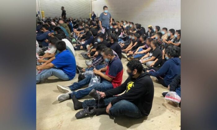 Group of illegal aliens found by U.S. Border Patrol agents north of Laredo, Texas, on April 16, 2021. (U.S. Customs and Border Patrol)