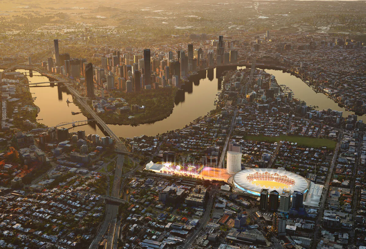Proposed upgrade for Gabba stadium and pedestrian plaza. (Queensland Government)
