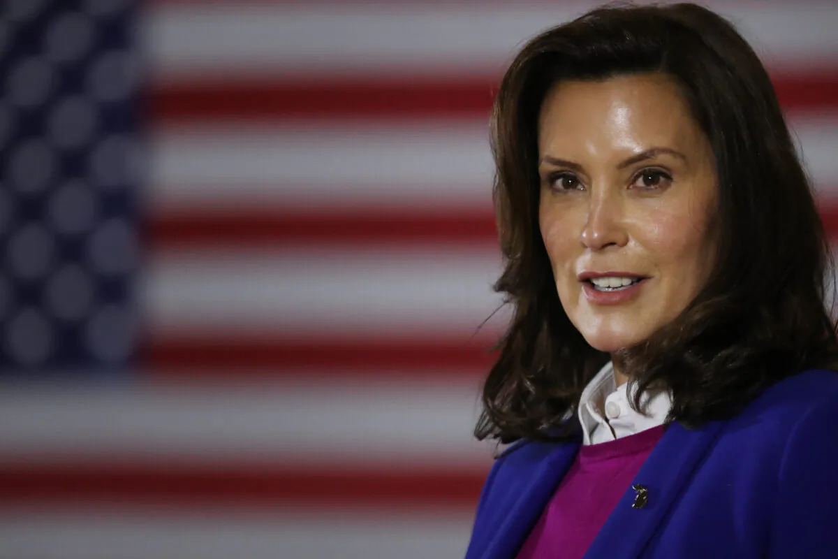 Michigan Gov. Gretchen Whitmer campaigns for Democrat presidential candidate Joe Biden in Southfield, Mich., on Oct. 16, 2020. (Chip Somodevilla/Getty Images)