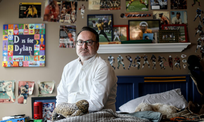 Chris Buckner in his son Dylan's room at his home in Northbrook, Ill., on April 16, 2021. (Samira Bouaou/The Epoch Times)