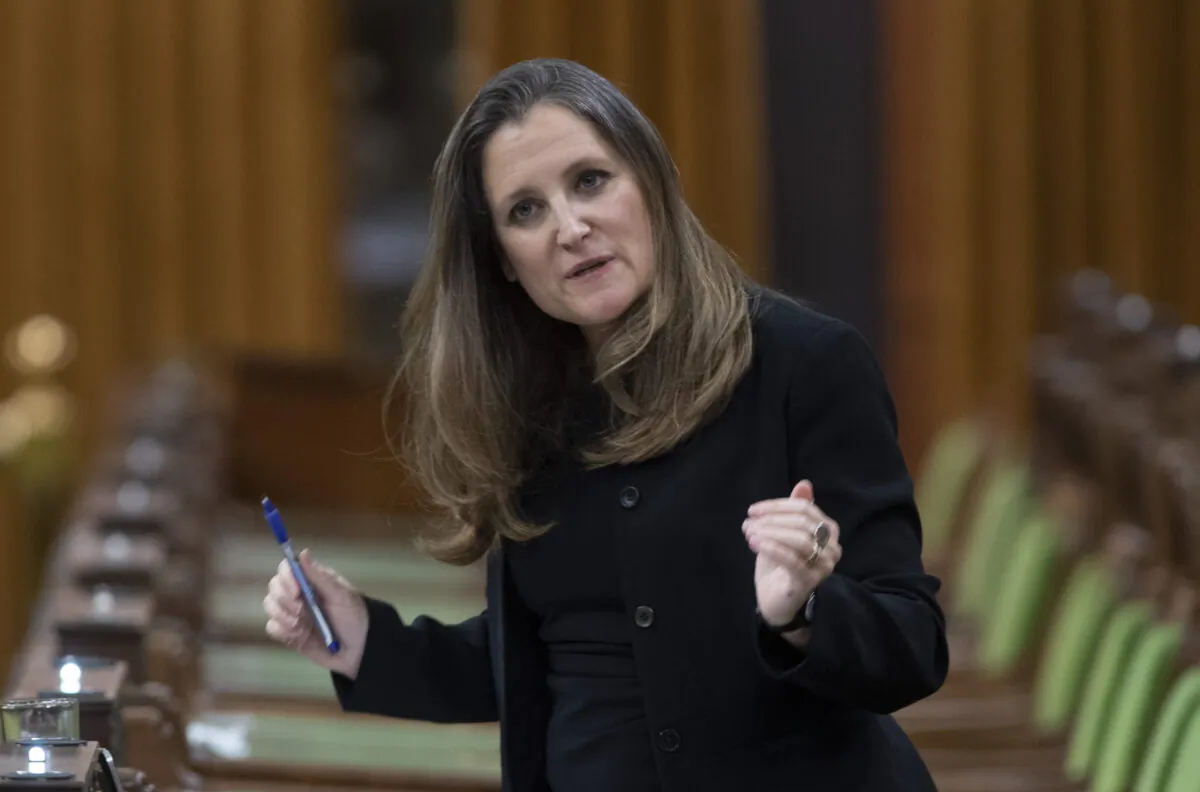 Deputy Prime Minister and Minister of Finance Chrystia Freeland responds to a question during question period in the House of Commons in Ottawa on April 20, 2021. (The Canadian Press/Adrian Wyld)