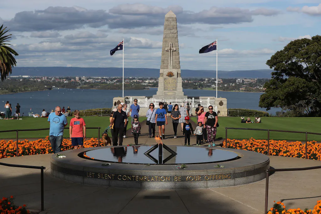 People visit the State War Memorial at Kings Park to pay their respects on ANZAC Day, Apr. 25, 2020 in Perth, Australia. (Photo by Paul Kane/Getty Images)