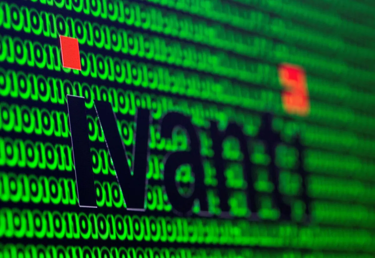 The Ivanti logo and cyber binary codes are seen in this illustration on April 20, 2021. (Dado Ruvic/Reuters)