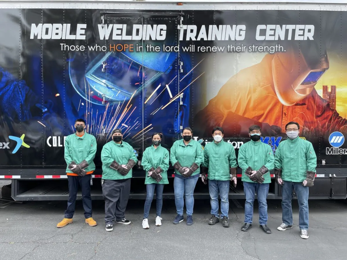 Students attend a mobile welding class through ReIGNITE Hope, which helps former gang members, homeless people, and ex-offenders rebuild their lives by learning a trade. (Courtesy of ReIGNITE Hope)