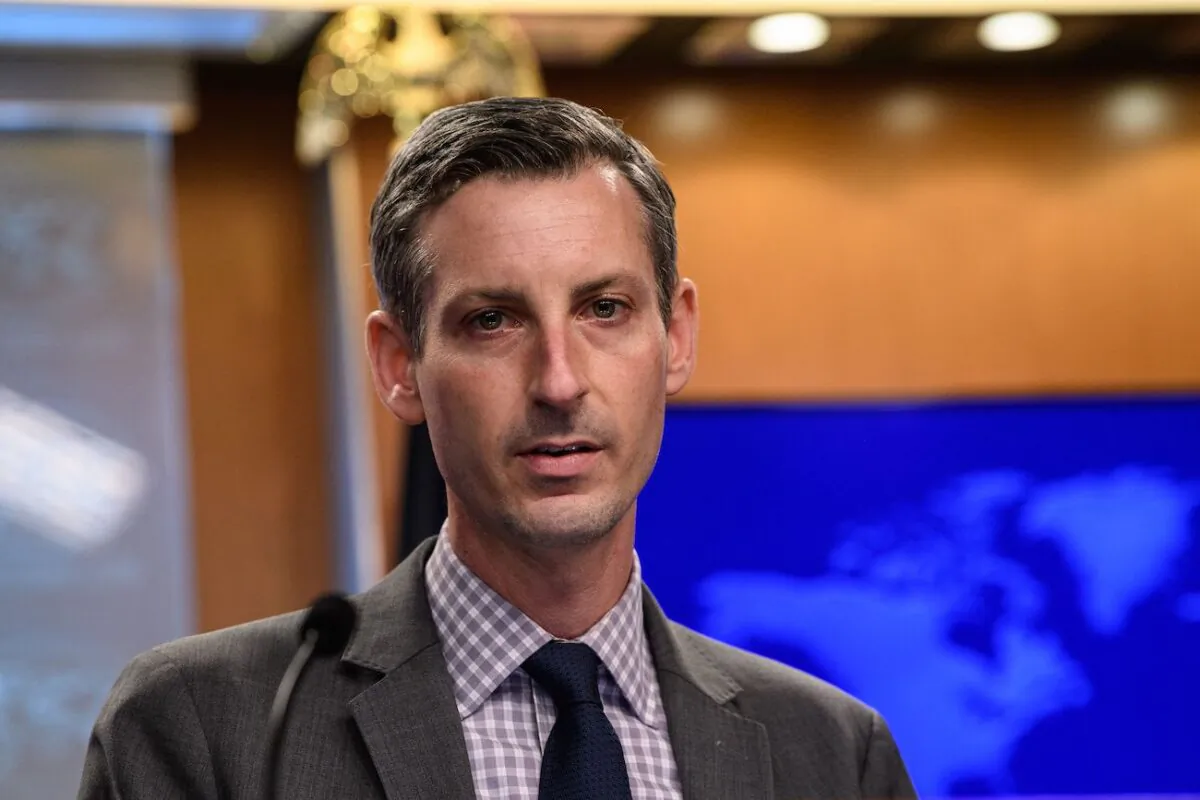 State Department spokesman Ned Price speaks during the daily press briefing at the State Department in Washington on Feb. 25, 2021. (Nicholas Kamm/Pool/AFP via Getty Images)
