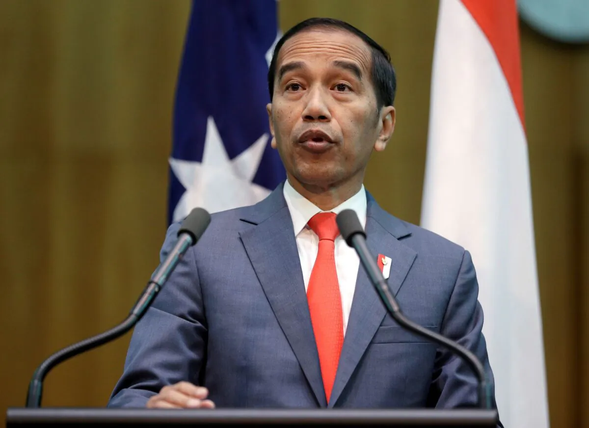 Indonesian President Joko Widodo and Australian Prime Minister Scott Morrison (not shown) give a joint statement at Parliament House in Canberra, Australia, on Feb. 10, 2020. (Rick Rycroft - Pool/Getty Images)