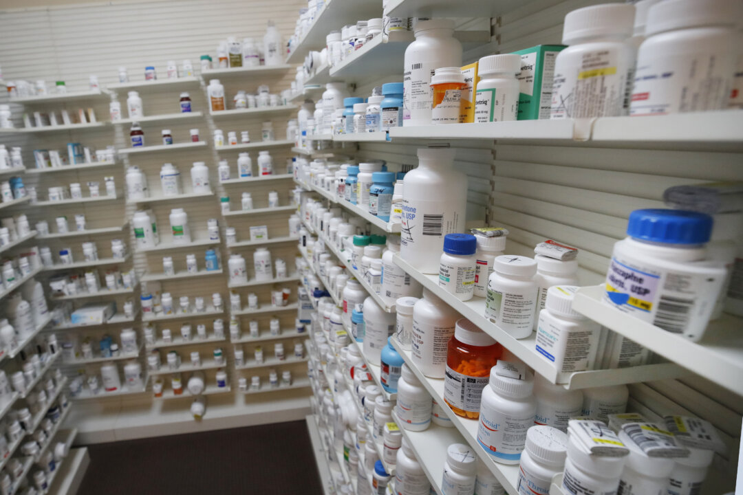 Bottles of pills on shelves at Rock Canyon Pharmacy in Provo, Utah, on May 20, 2020. (George Frey/AFP via Getty Images)