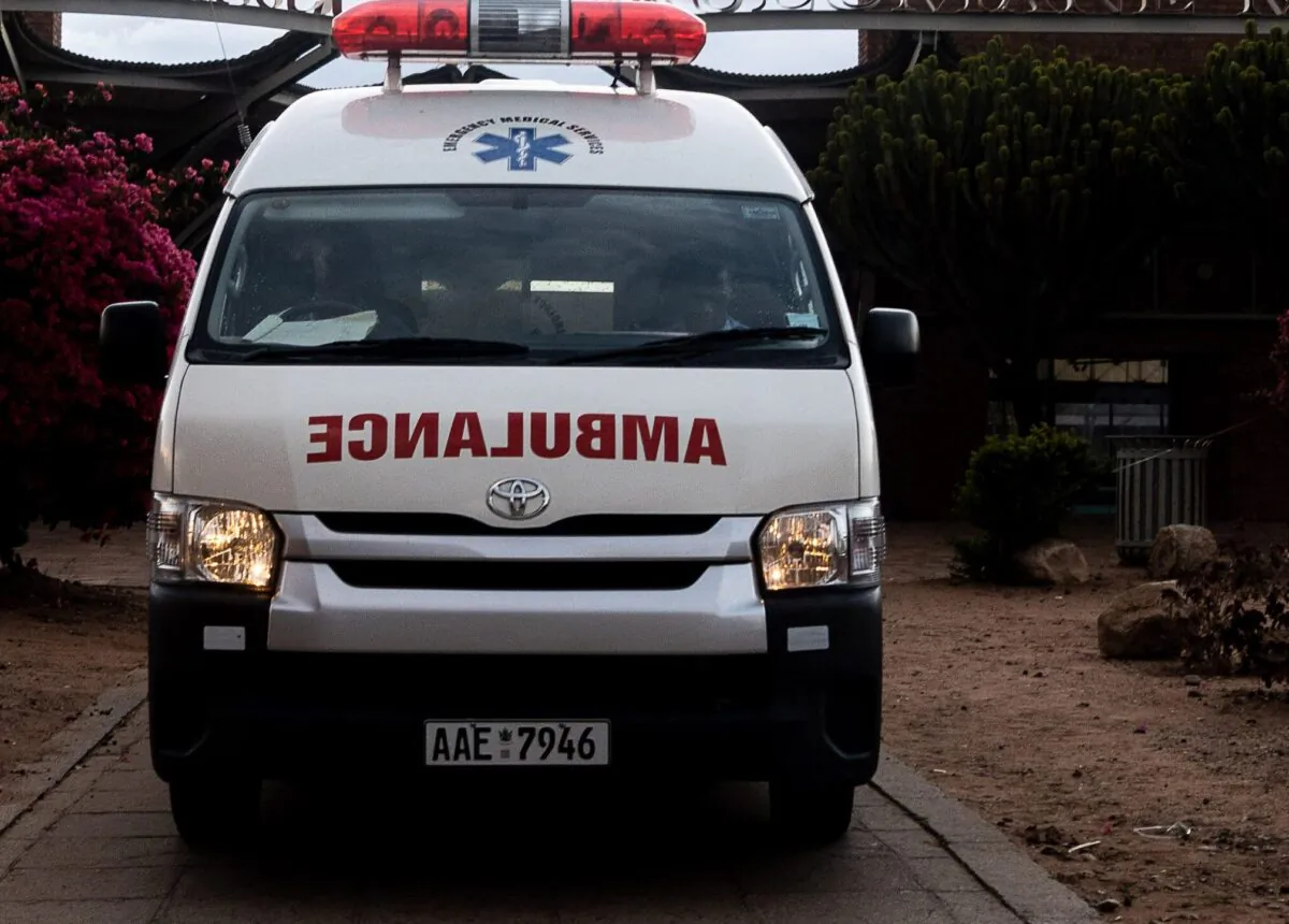 An ambulance is parked in Zimbabwe, on April 16, 2020. (Zinyange Auntony/AFP via Getty Images)