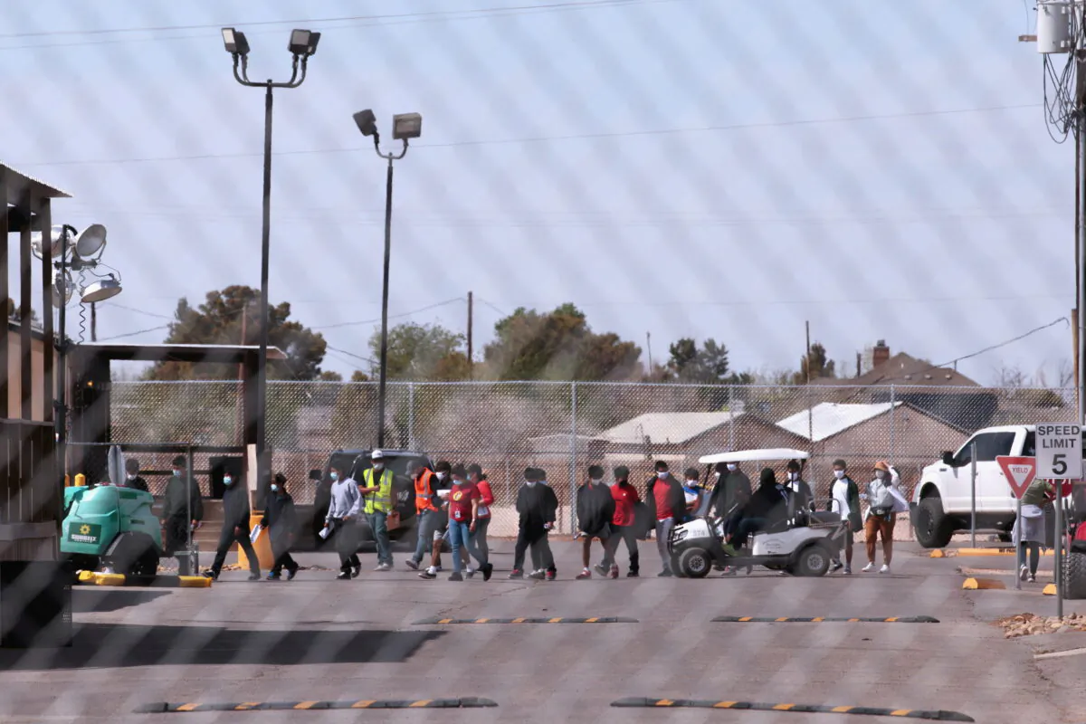 Unaccompanied child immigrants are seen at the site of a former oil field workers camp which is being used as a temporary housing facility in Midland County, Texas, on April 8, 2021. (Paul Ratje/Reuters)