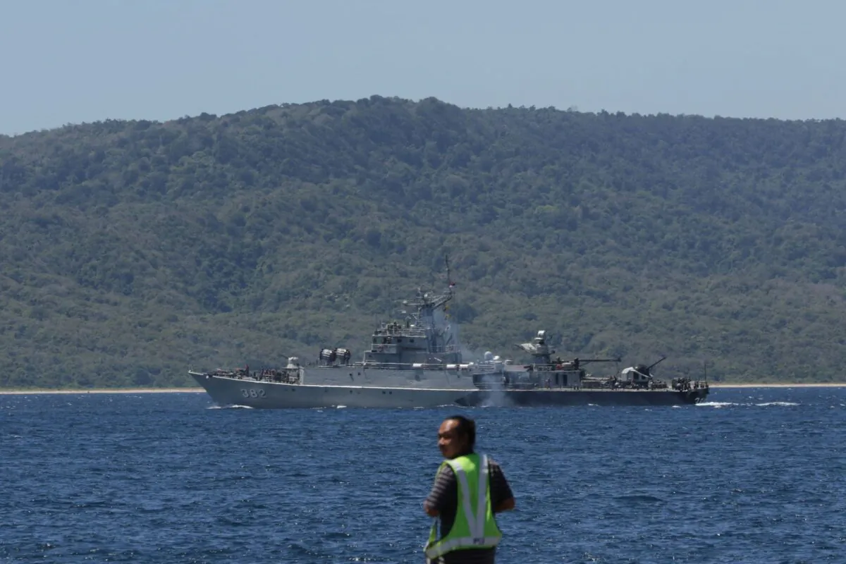 An Indonesian navy ship arrives at a naval base in Banyuwangi on April 22, 2021. (AFP via Getty Images)