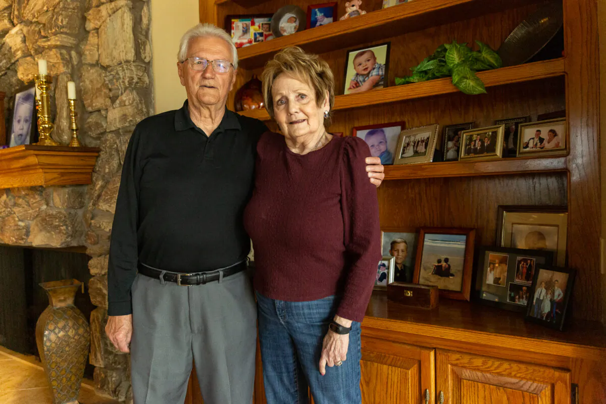 Larry and Sandy Hausner stand in their home in Santa Ana, Calif., on April 13, 2021. (John Fredricks/The Epoch Times)