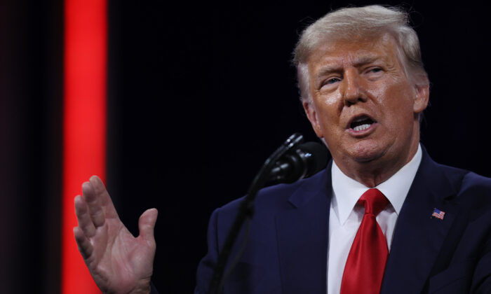 Former President Donald Trump addresses the Conservative Political Action Conference (CPAC) held in the Hyatt Regency in Orlando, Fla., on Feb. 28, 2021. (Joe Raedle/Getty Images)