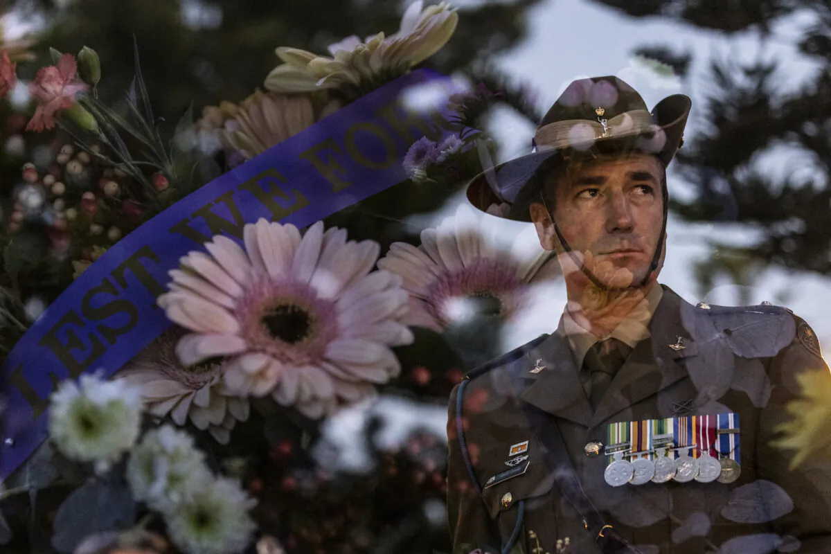 A service member is pictured at the Coogee Dawn Service in Sydney, Australia, on April 25, 2021. (Brook Mitchell/Getty Images)