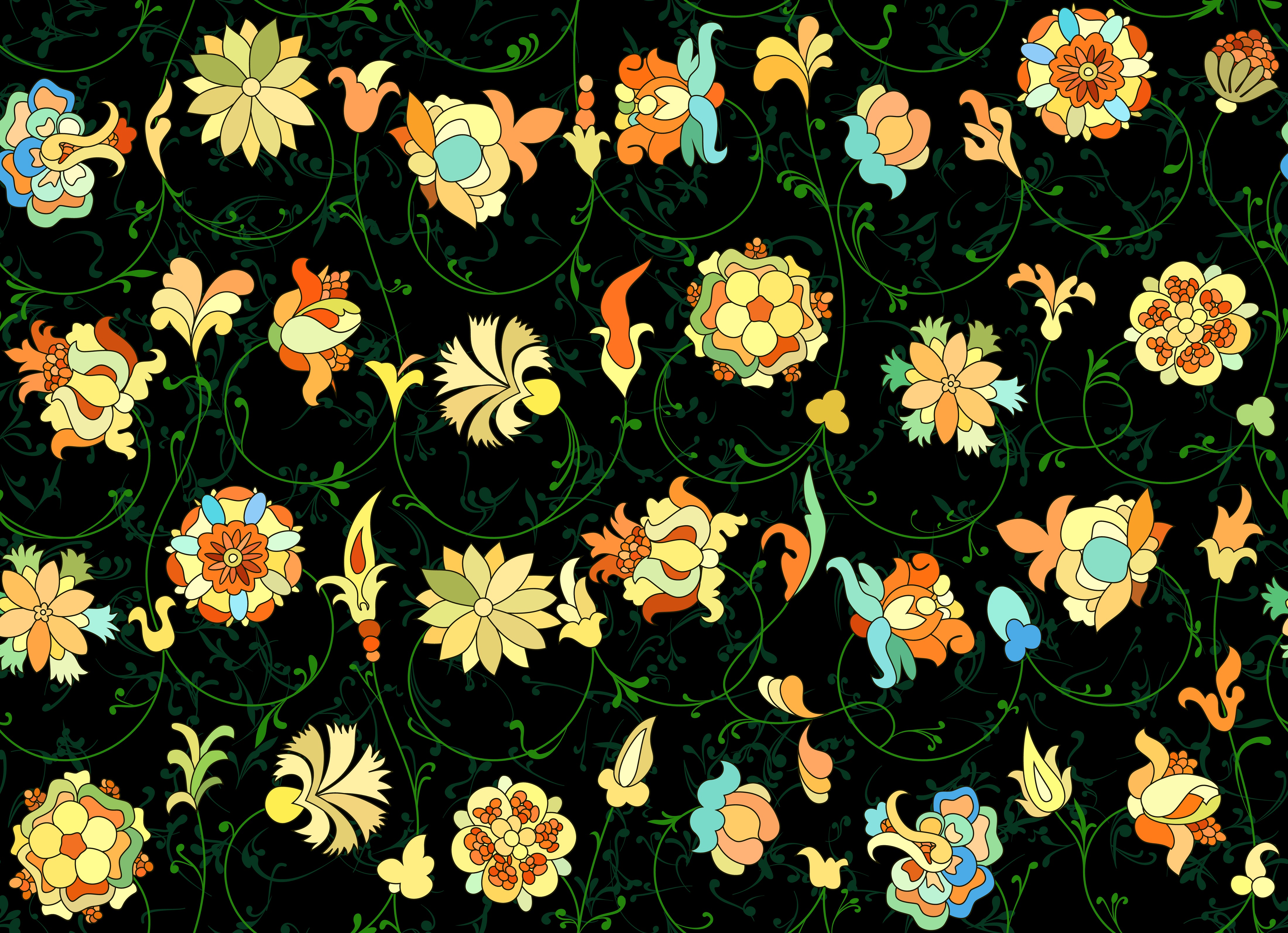 Traditional,Russian,Floral,On,Black,Repeatable,Pattern,Based,On,St