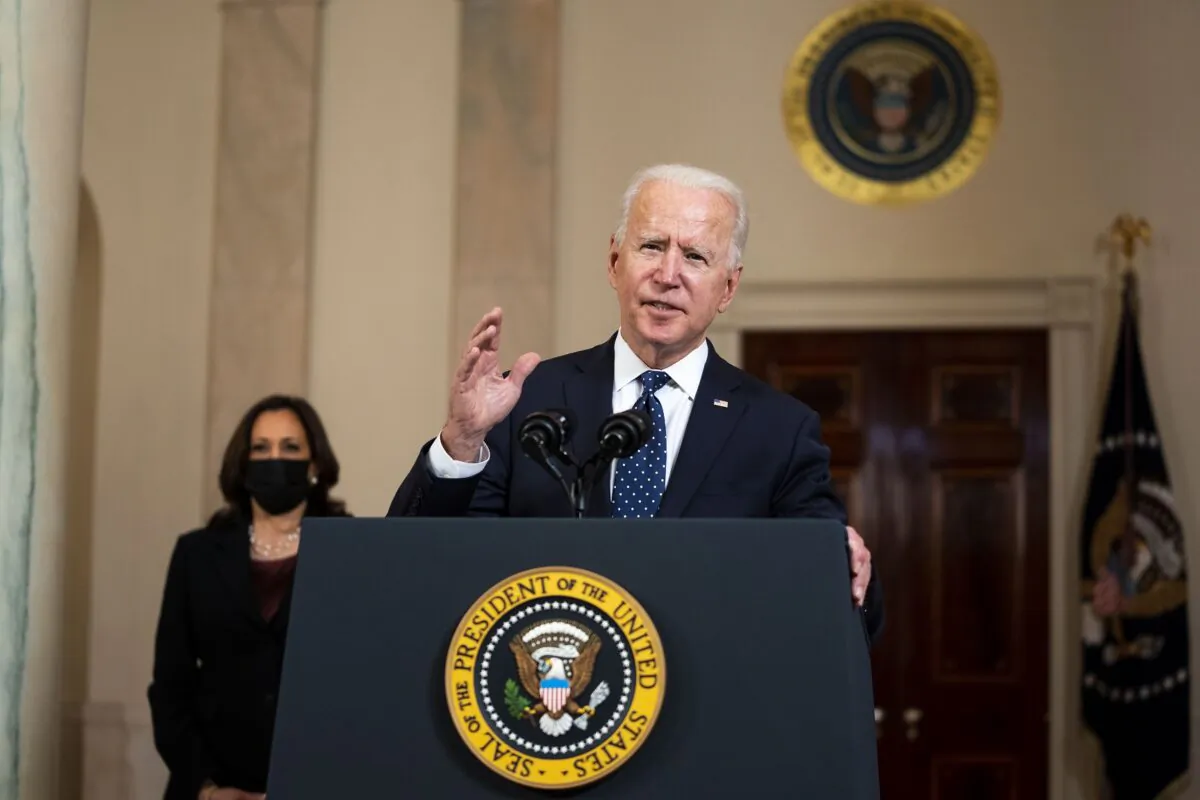 President Joe Biden makes remarks at the White House on April 20, 2021. (Doug Mills/Pool/Getty Images)