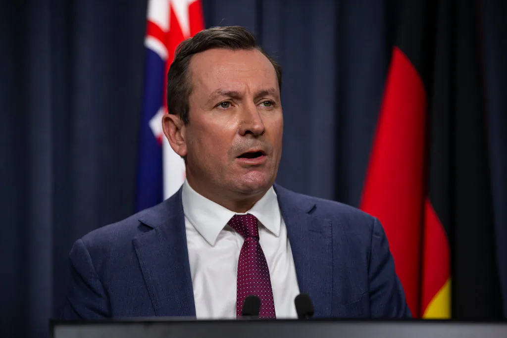 WA Premier Mark McGowan speaks to media at Dumas House in Perth, Australia on Apr. 23, 2021. (Matt Jelonek/Getty Images)
