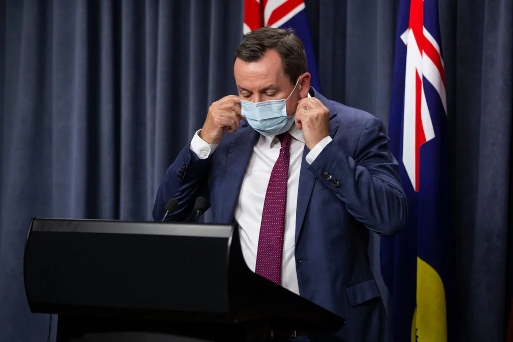 WA Premier Mark McGowan prepares to speak to media at Dumas House in Perth, Australia on Apr. 23, 2021. WA Premier Mark McGowan has announced a snap three-day lockdown for the Perth and Peel regions of Western Australia. (Photo by Matt Jelonek/Getty Images)
