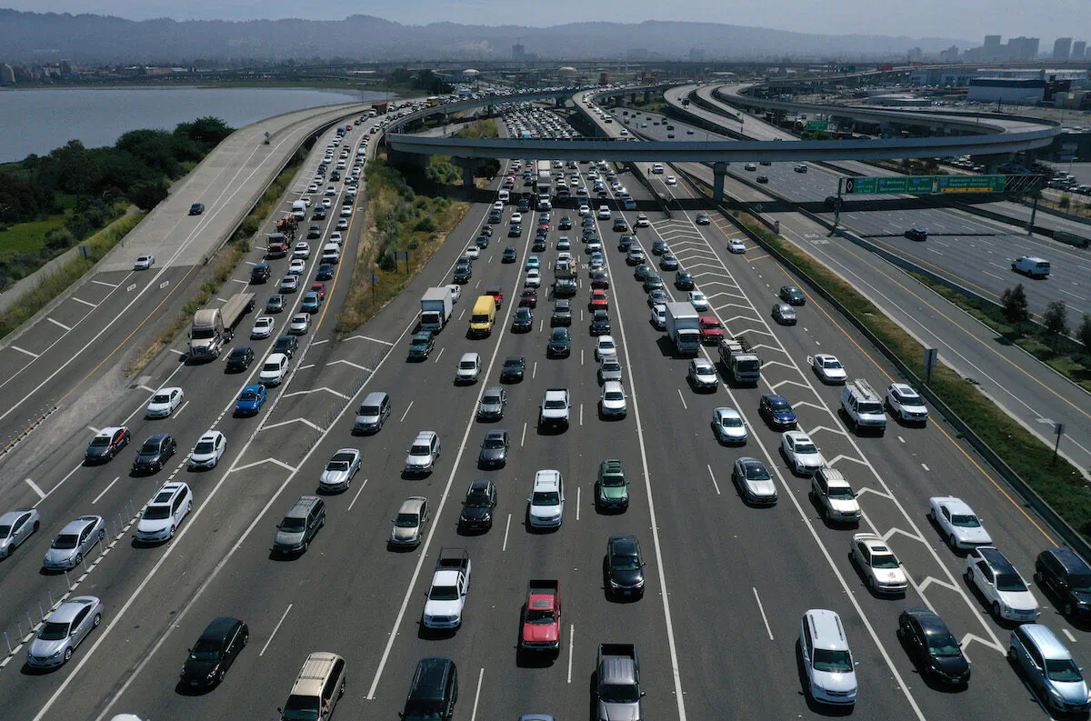 Traffic backs up at the San Francisco-Oakland Bay Bridge toll plaza along Interstate 80 in Oakland, Calif., on July 25, 2019. (Justin Sullivan/Getty Images)