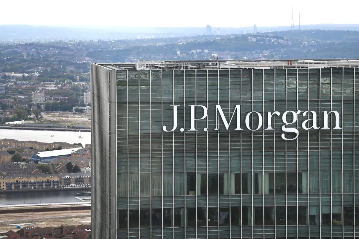 The offices of Investment banking company J.P. Morgan in London on Sept. 2, 2020. (DANIEL LEAL-OLIVAS/AFP via Getty Images)
