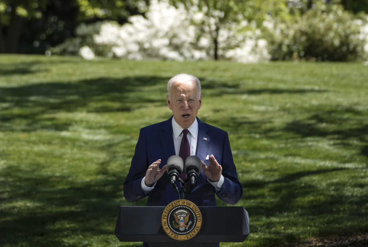 President Joe Biden speaks on the North Lawn of the White House on April 27, 2021. (Drew Angerer/Getty Images)