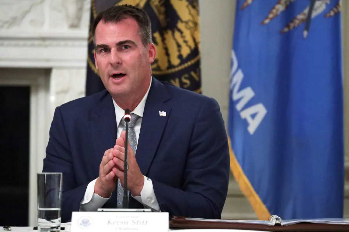 Gov. Kevin Stitt (R-Okla.) speaks during a roundtable at the State Dining Room of the White House in Washington, on June 18, 2020. (Alex Wong/Getty Images)