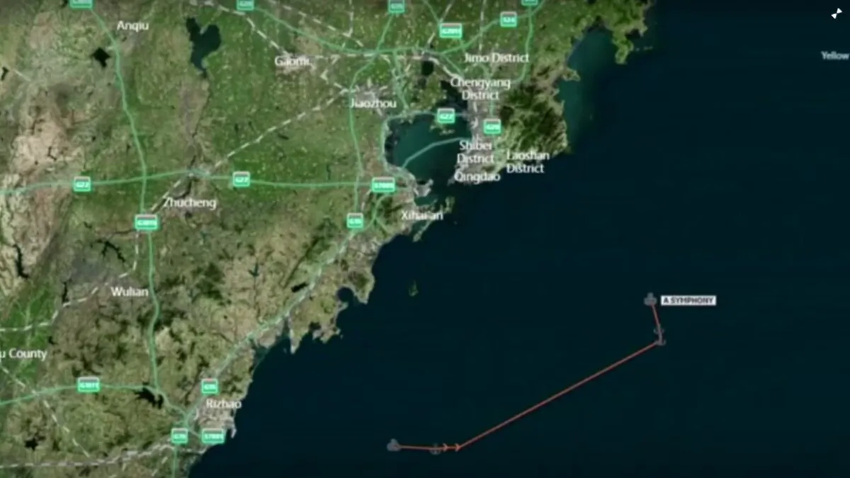 Refinitiv Eikon tracking data showing tanker A Symphony's movement. (Screenshot/2021 Thomson Reuters)