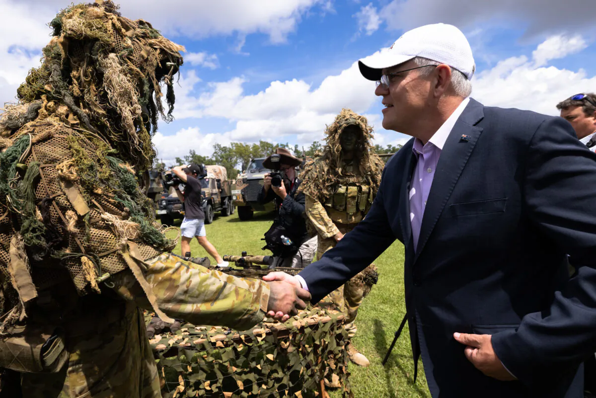 Prime Minister Scott Morrison during a visit to Australian Army base Robertson Barracks, in Darwin, Australia on April 28, 2021. (AAP Image/Charlie Bliss)