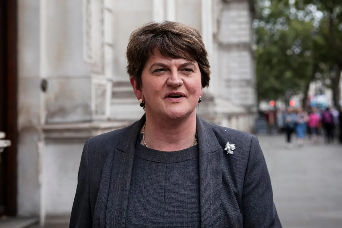 Arlene Foster, leader of the DUP, leaves Downing Street following talks with UK Prime Minister Boris Johnson in London on Sept. 10, 2019. (Dan Kitwood/Getty Images)