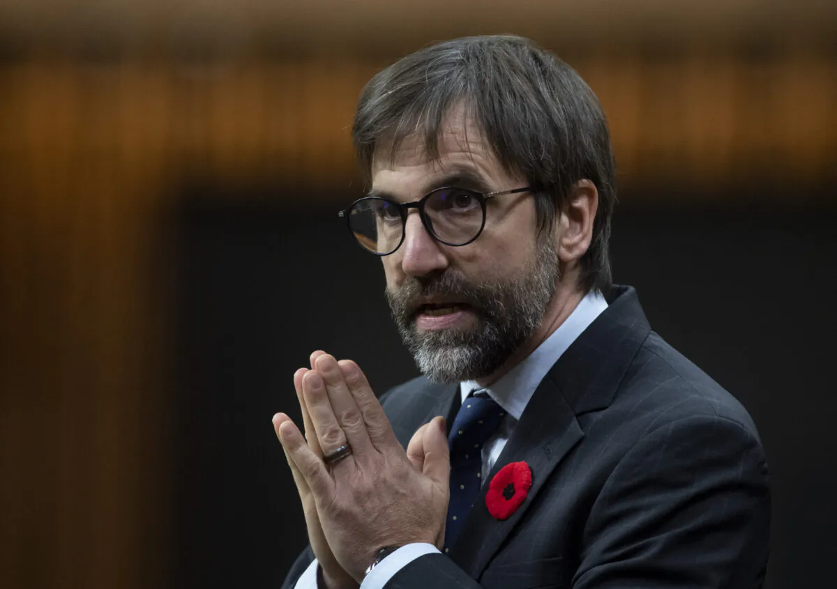 Minister of Canadian Heritage Steven Guilbeault responds to a question during Question Period in the House of Commons in Ottawa, Canada, on Nov. 3, 2020. (Adrian Wyld/The Canadian Press)
