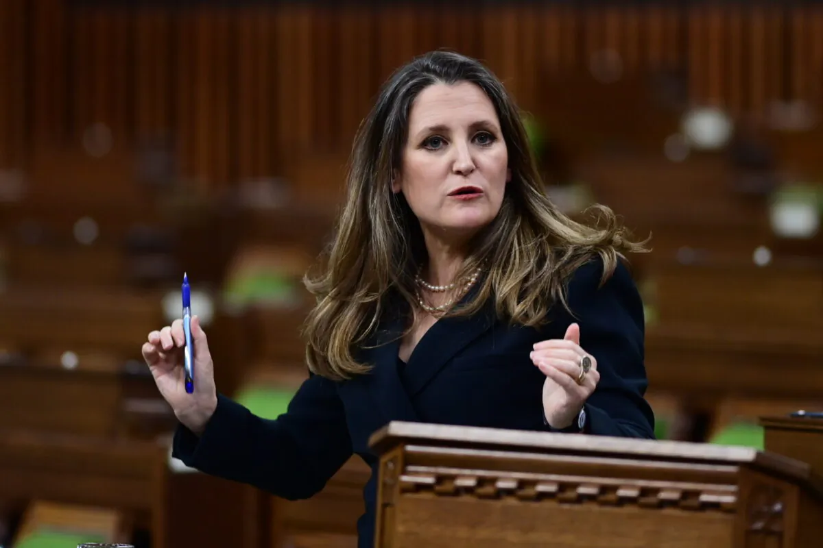Finance Minister Chrystia Freeland responds to questions from MPs after she delivered the federal budget in the House of Commons in Ottawa on April 19, 2021. (The Canadian Press/Sean Kilpatrick)