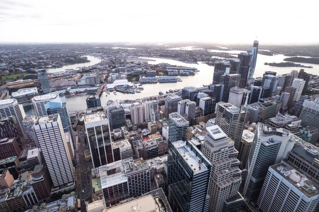 The Sydney CBD is seen from the Sydney Tower observation deck in Sydney, Australia, on June 4, 2020. (Cameron Spencer/Getty Images)
