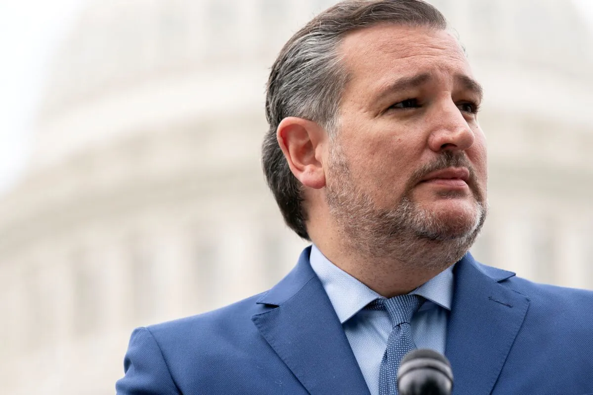 Sen. Ted Cruz (R-Texas) speaks during a news conference outside the U.S. Capitol in Washington, on April 29, 2021. (Stefani Reynolds/Getty Images)