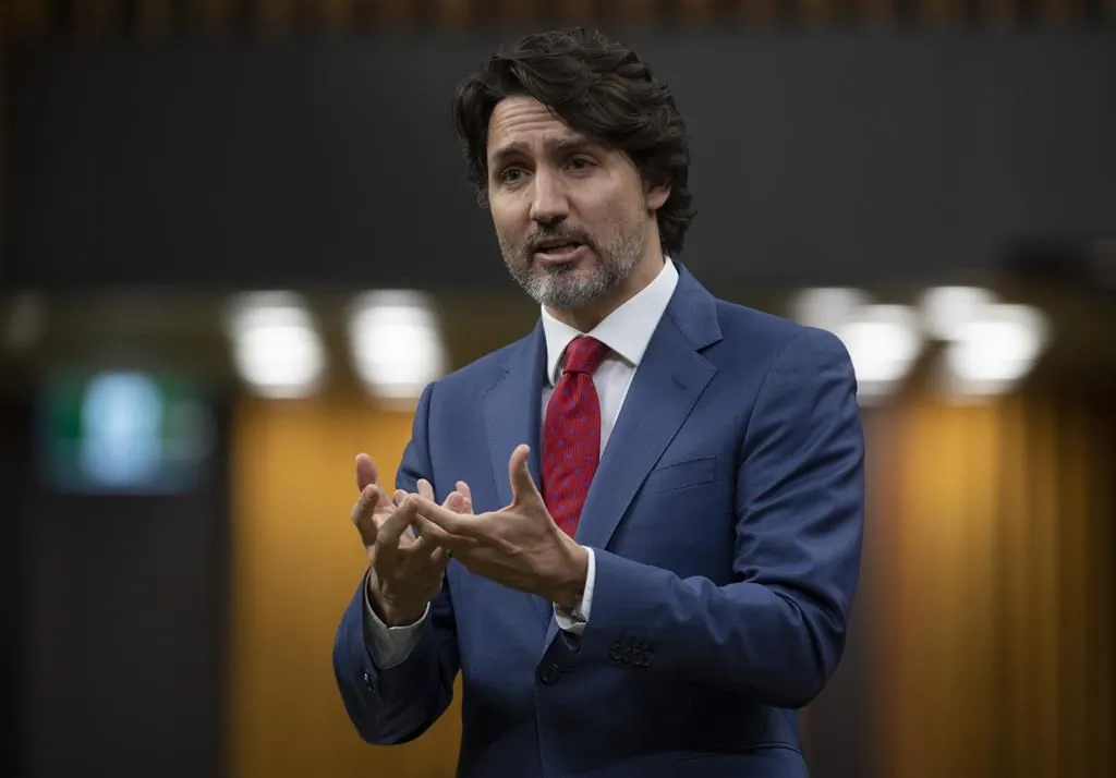 Prime Minister Justin Trudeau responds to a question during question period in the House of Commons in Ottawa on April 28, 2021. (The Canadian Press/Adrian Wyld)