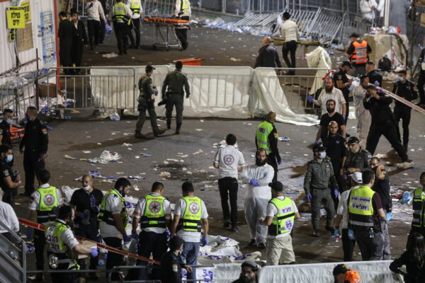 Medics and rescue workers attend to the Lag B'Omer event in Mount Meron, northern Israel, where fatalities were reported