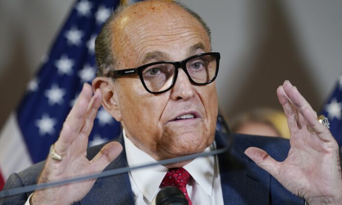 Former New York mayor Rudy Giuliani speaks during a news conference at the Republican National Committee headquarters in Washington on Nov. 19, 2020. (Jacquelyn Martin/AP Photo)