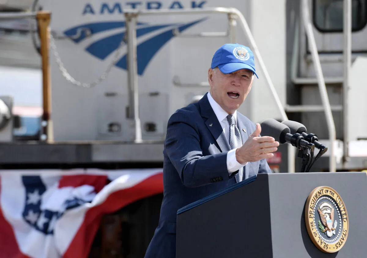 President Joe Biden delivers remarks at an event marking Amtrak's 50th Anniversary at the William H. Gray III 30th Street Station in Philadelphia, Pa., on April 30, 2021. (Olivier Douliery/AFP via Getty Images)