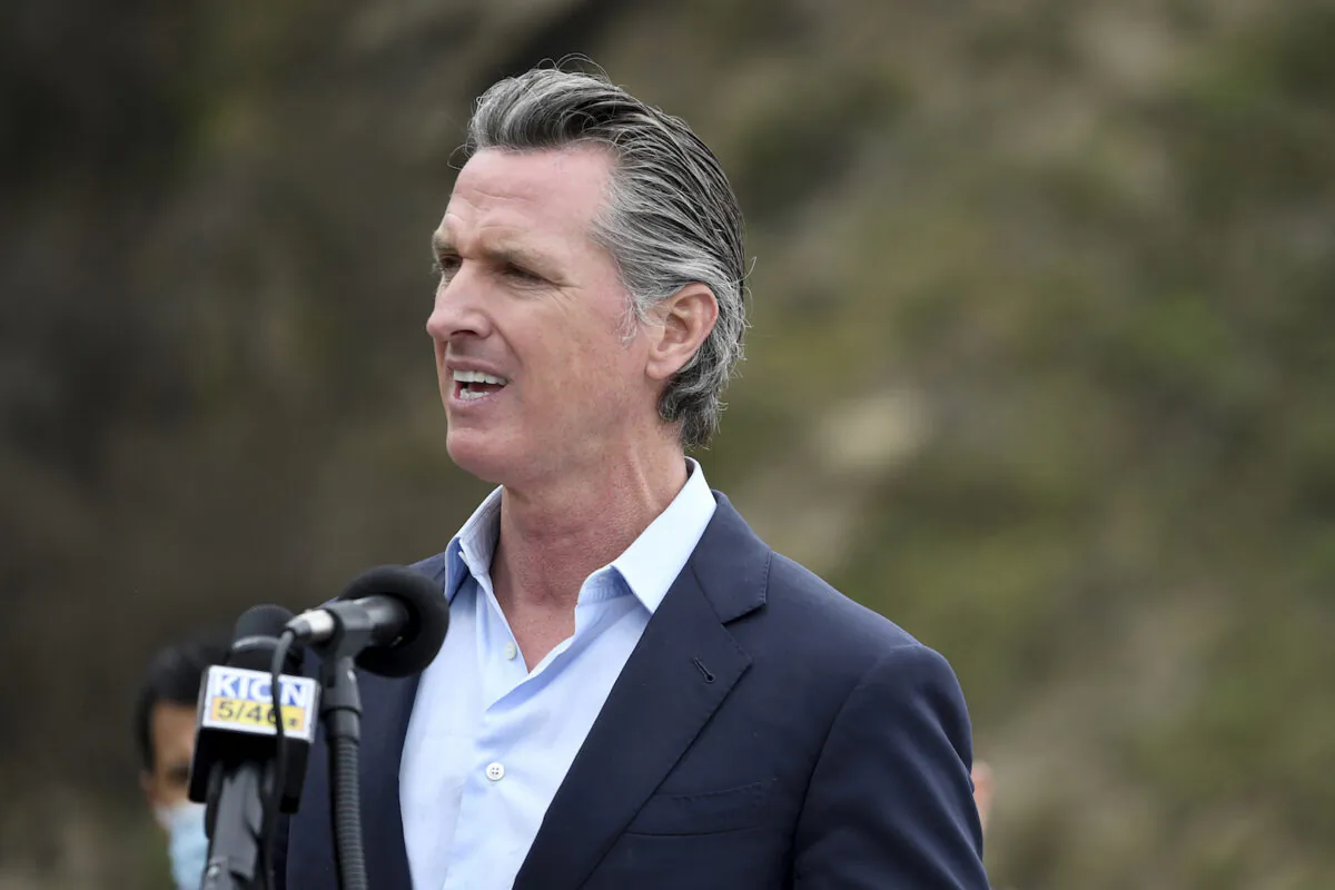 California Gov. Gavin Newsom speaks during a press conference in Big Sur, Calif., on April 23, 2021. (Nic Coury/File Photo via AP)