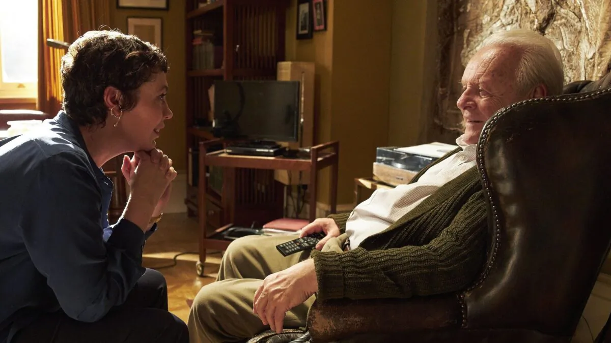 Anne (Olivia Colman) tries to lovingly care for father Anthony (Anthony Hopkins), who is declining mentally. (Sony Pictures Classics)