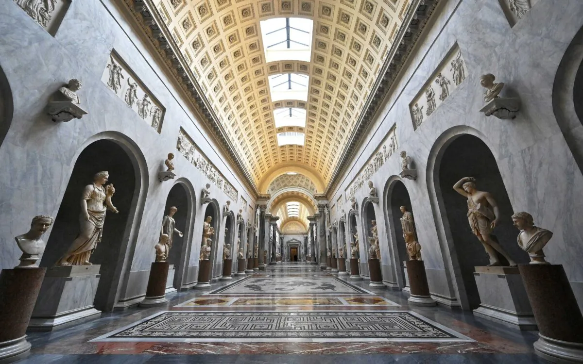 View of a corridor of the Vatican Museum taken on its reopening day to the public in Vatican City on Feb. 1, 2021. (Andreas Solaro/AFP via Getty Images)