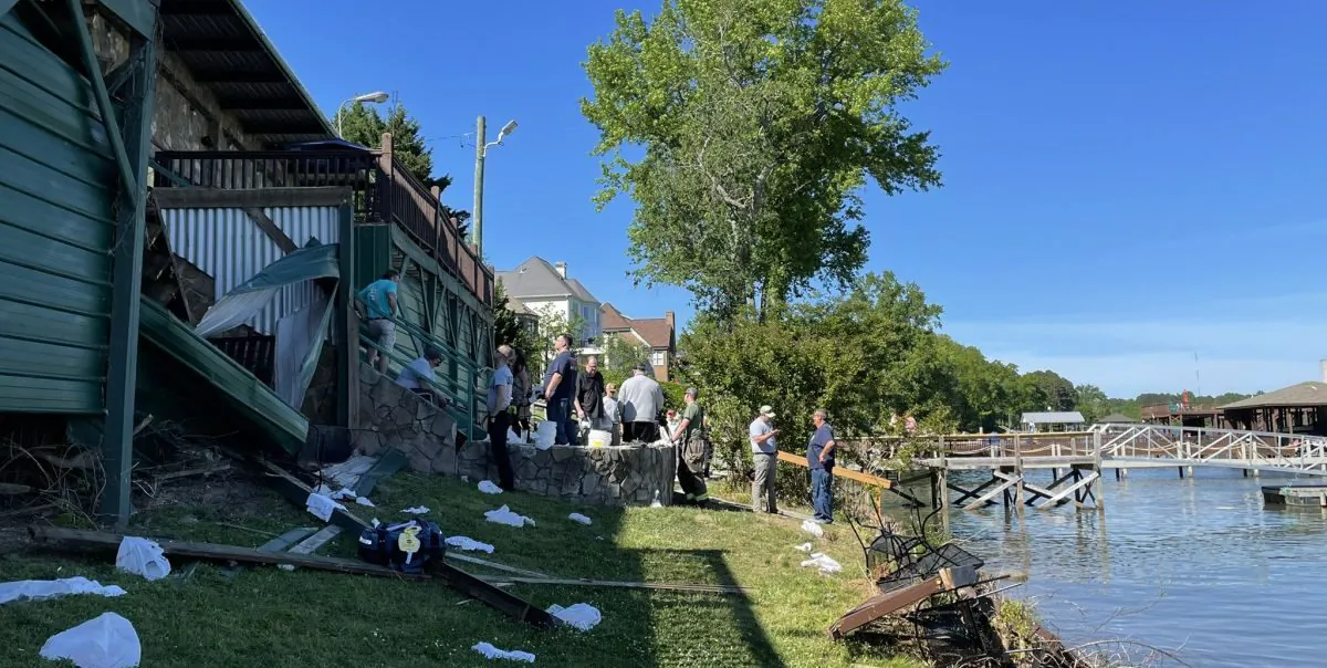 A deck collapsed at a restaurant in Tennessee on Saturday, resulting in at least 11 people being hospitalized, officials said. Two people were critically injured. (Hamilton County, TN Office of Emergency Management & Homeland Security.)