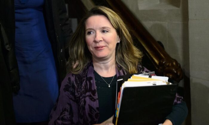 Katie Telford, chief of staff to Prime Minister Justin Trudeau, arrives at a caucus meeting on Parliament Hill in Ottawa on Feb. 27, 2019. Opposition parties are up in arms after a parliamentary committee meeting in which members were expected to debate calling Prime Minister Justin Trudeau’s chief of staff to testify was cancelled without notice. (Sean Kilpatrick/The Canadian Press) 