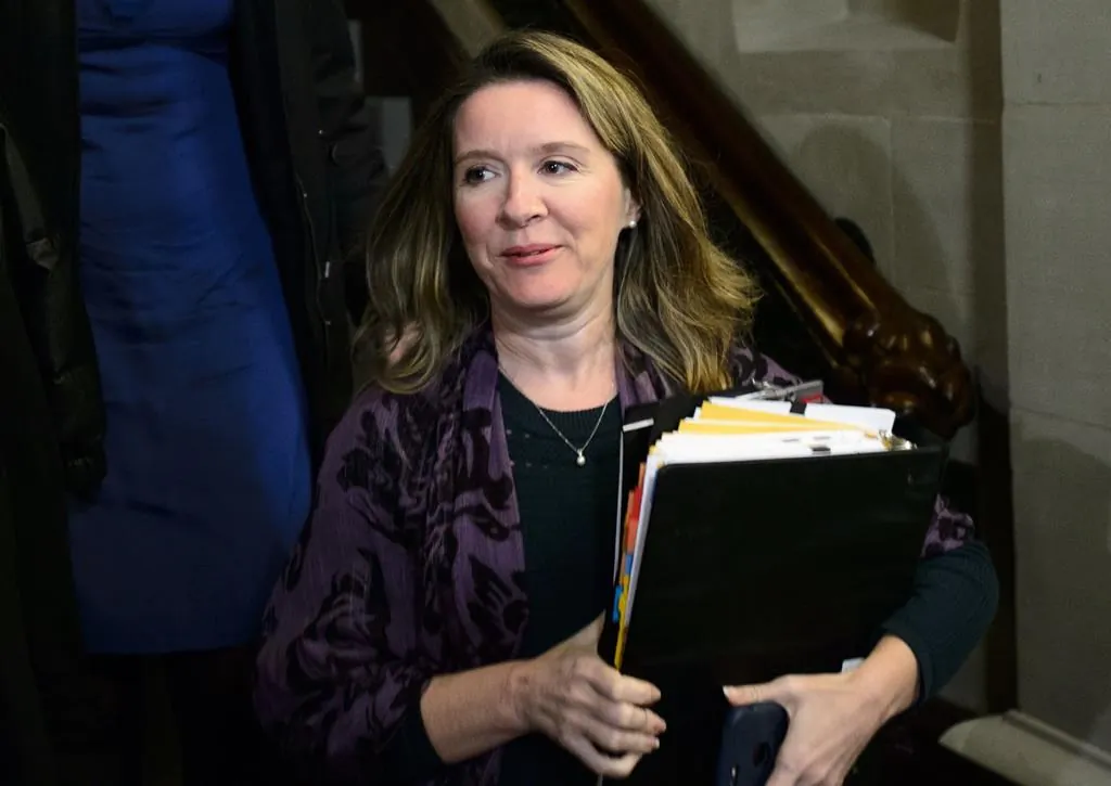 Katie Telford, chief of staff to Prime Minister Justin Trudeau, arrives at a caucus meeting on Parliament Hill in Ottawa on Feb. 27, 2019. Opposition parties are up in arms after a parliamentary committee meeting in which members were expected to debate calling Prime Minister Justin Trudeau’s chief of staff to testify was cancelled without notice. (Sean Kilpatrick/The Canadian Press) 