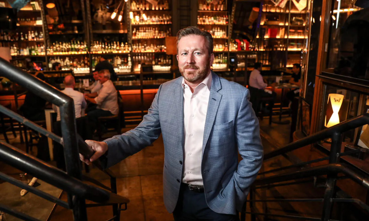 Mark Fox, owner of The Ragtrader & Bo Peep Cocktail and Highball Store in New York City on April 29, 2021. (Samira Bouaou/The Epoch Times)