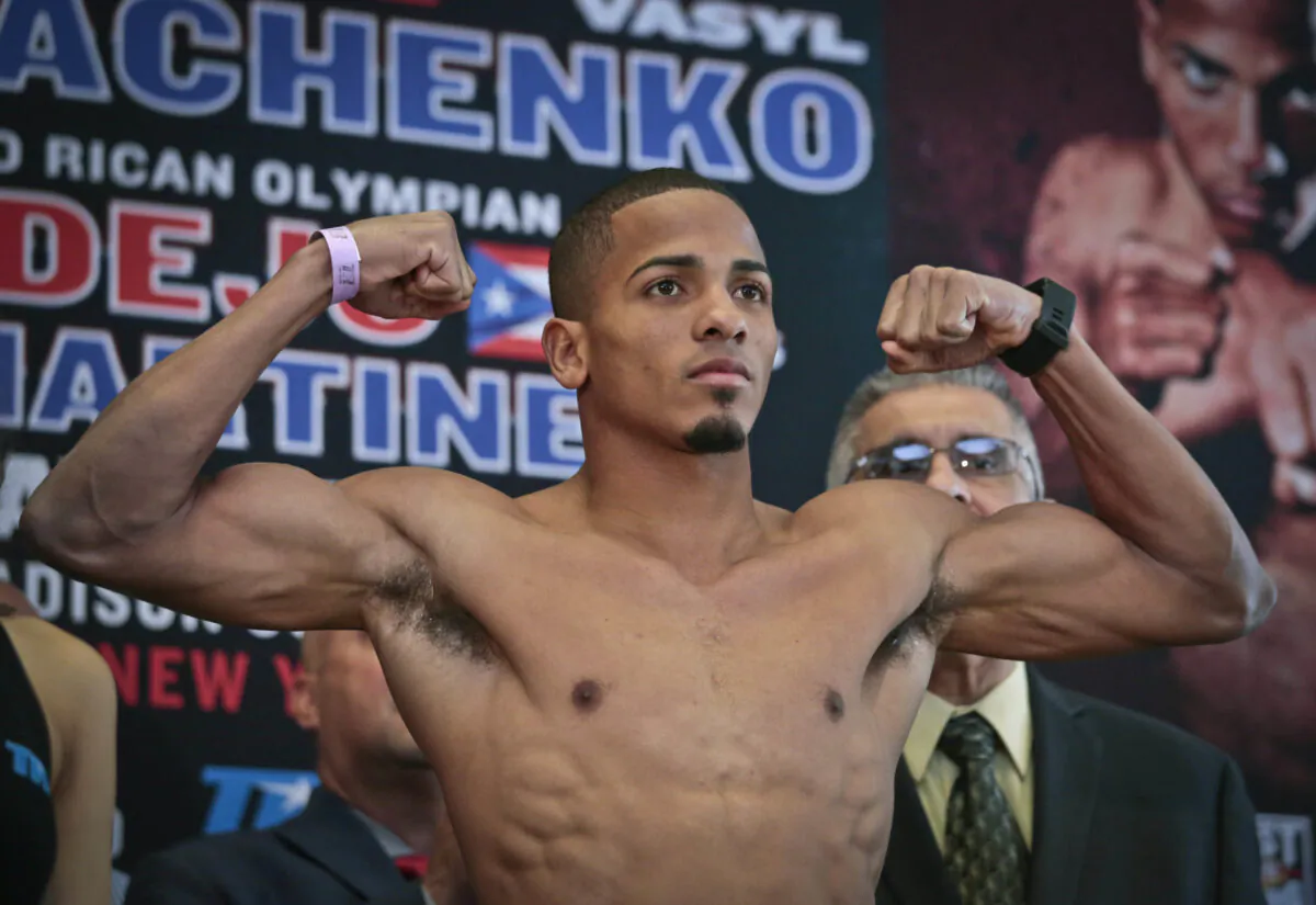 Puerto Rican boxer Felix Verdejo poses after his weigh-in at Madison Square Garden in New York City, on June 10, 2016. (Bebeto Matthews/AP Photo)