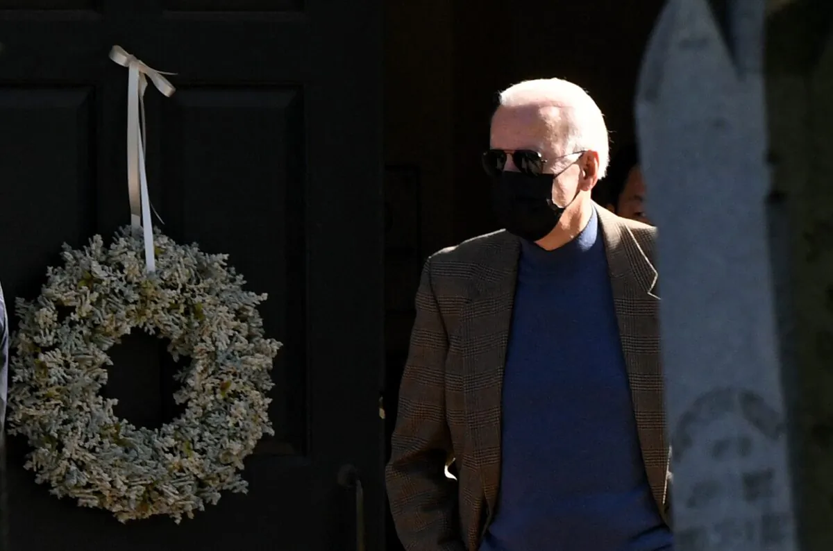 President Joe Biden wears a mask outdoors as he departs St. Joseph on the Brandywine Catholic Church in Wilmington, Del., on May 1, 2021. (Olivier Douliery/AFP via Getty Images)