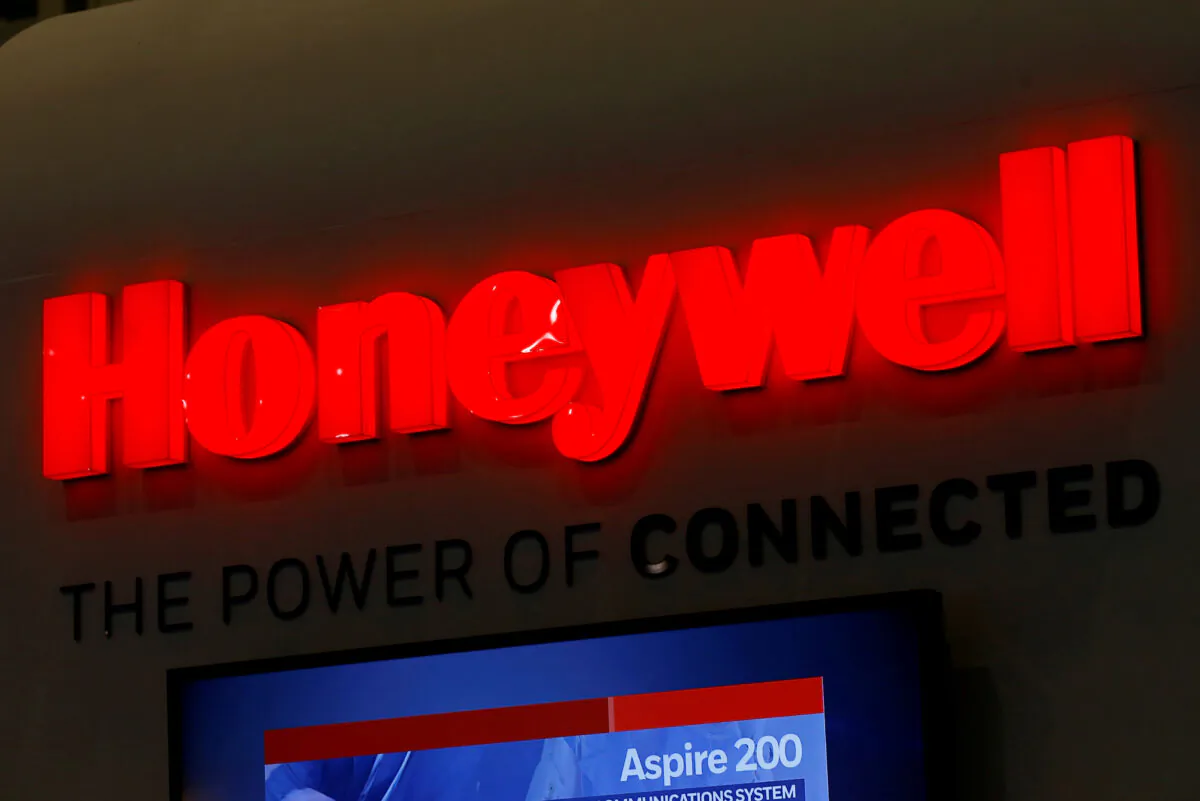 A logo of Honeywell is pictured on their booth during the European Business Aviation Convention and Exhibition (EBACE) in Geneva, Switzerland on May 22, 2017. (Denis Balibouse/Reuters)